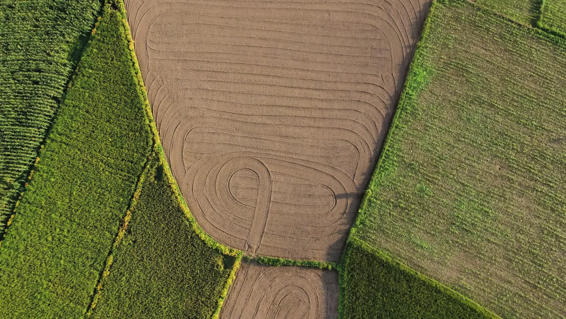 Stunning aerial photo of vibrant patchwork farmland ready for cultivation.